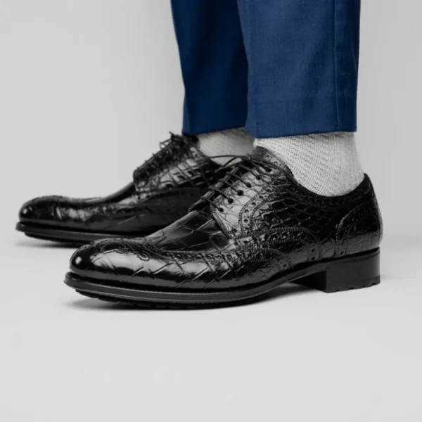 Best Sale Caporicci 3318 Alligator Wingtip Shoes Black
