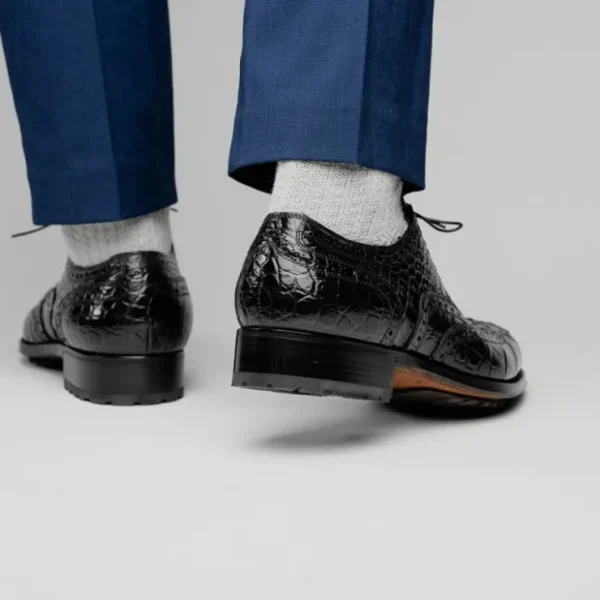 Best Sale Caporicci 3318 Alligator Wingtip Shoes Black
