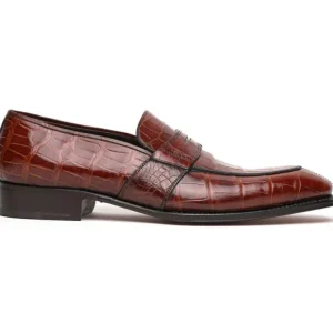 Outlet Caporicci 1208 Genuine Alligator Apron Toe Penny Loafers Gold