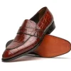 Outlet Caporicci 1208 Genuine Alligator Apron Toe Penny Loafers Gold