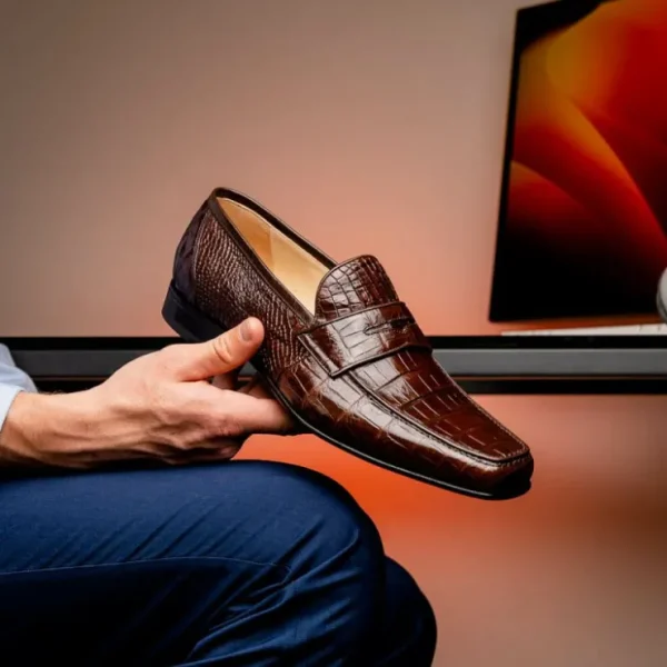 caporicci__genuine_alliga_10.webp New Caporicci 9961 Genuine Alligator Penny Loafers Brown DarkBrown