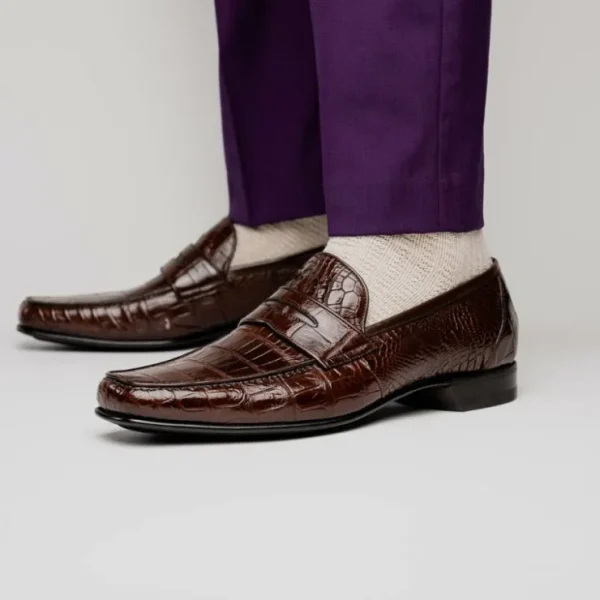caporicci__genuine_alliga_12.webp New Caporicci 9961 Genuine Alligator Penny Loafers Brown DarkBrown
