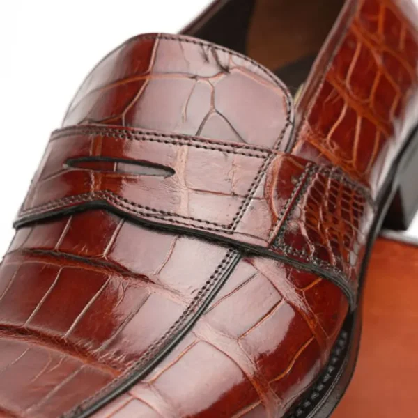 Outlet Caporicci 1208 Genuine Alligator Apron Toe Penny Loafers Gold