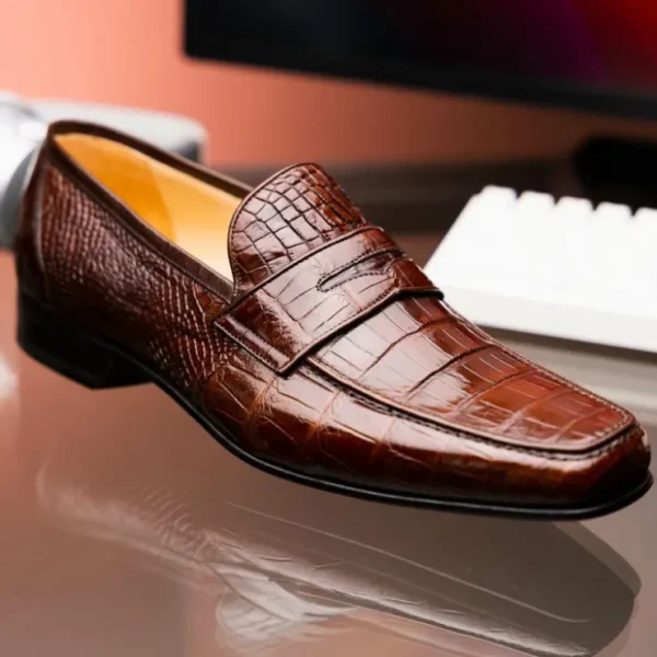 caporicci__genuine_alliga_6.webp New Caporicci 9961 Genuine Alligator Penny Loafers Brown DarkBrown
