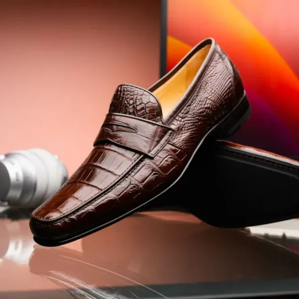 caporicci__genuine_alliga_8.webp New Caporicci 9961 Genuine Alligator Penny Loafers Brown DarkBrown