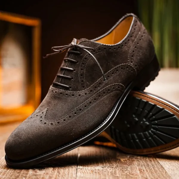 Outlet Caporicci 921 Suede Wingtip Oxfords Dark Brown DarkBrown