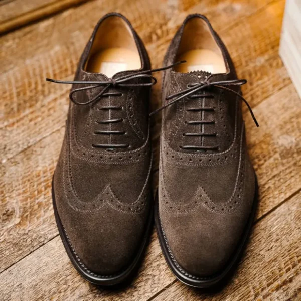 Outlet Caporicci 921 Suede Wingtip Oxfords Dark Brown DarkBrown