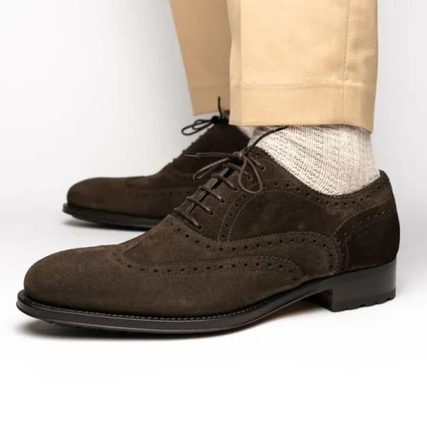 Outlet Caporicci 921 Suede Wingtip Oxfords Dark Brown DarkBrown