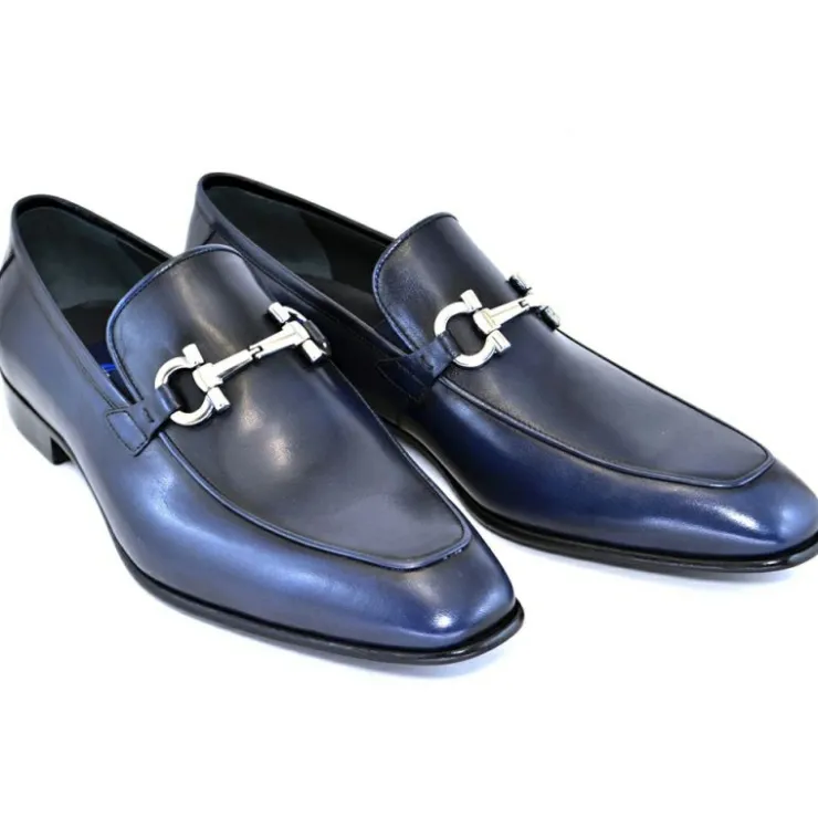 Sale Corrente C120-4851 Bit Buckle Loafers Navy