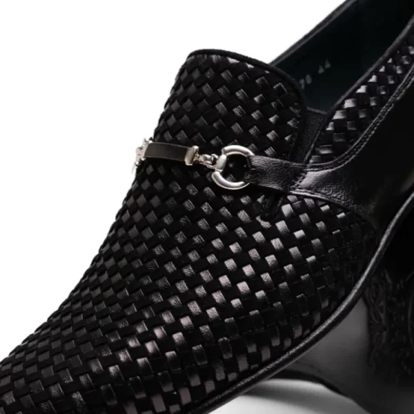 Fashion Corrente C022-5776 Buckle Woven Loafer Shoes Black