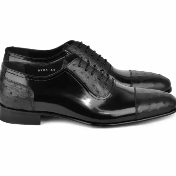 corrente_c_cap_toe_ostric_1.webp Outlet Corrente C0001301-6708 Cap Toe Ostrich Oxfords Black