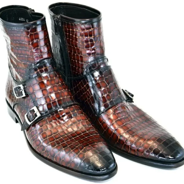 corrente_c_croc_print_zip_0-1.webp Flash Sale Corrente C2034-4604 Croc Print Zipper Side Buckle Boots Cognac