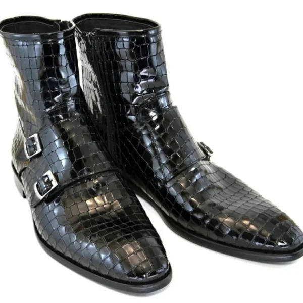 corrente_c_croc_print_zip_0.webp Best Corrente C2033-4604 Croc Print Zipper Side Buckle Boots Black