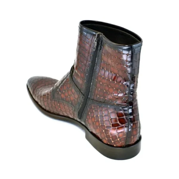 corrente_c_croc_print_zip_1-1.webp Flash Sale Corrente C2034-4604 Croc Print Zipper Side Buckle Boots Cognac