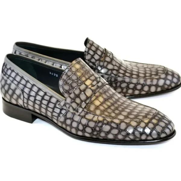 corrente_c_croco_leather__0.webp Online Corrente C017-3470 Croco Leather Loafer Shoes Grey