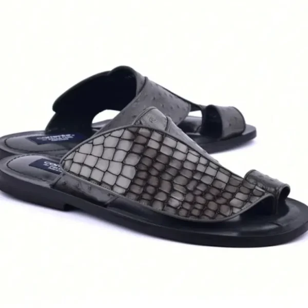 corrente_c_croco_print_am_0.webp Best Corrente C0053-5830 Croco Print & Ostrich Leather Sandals Grey
