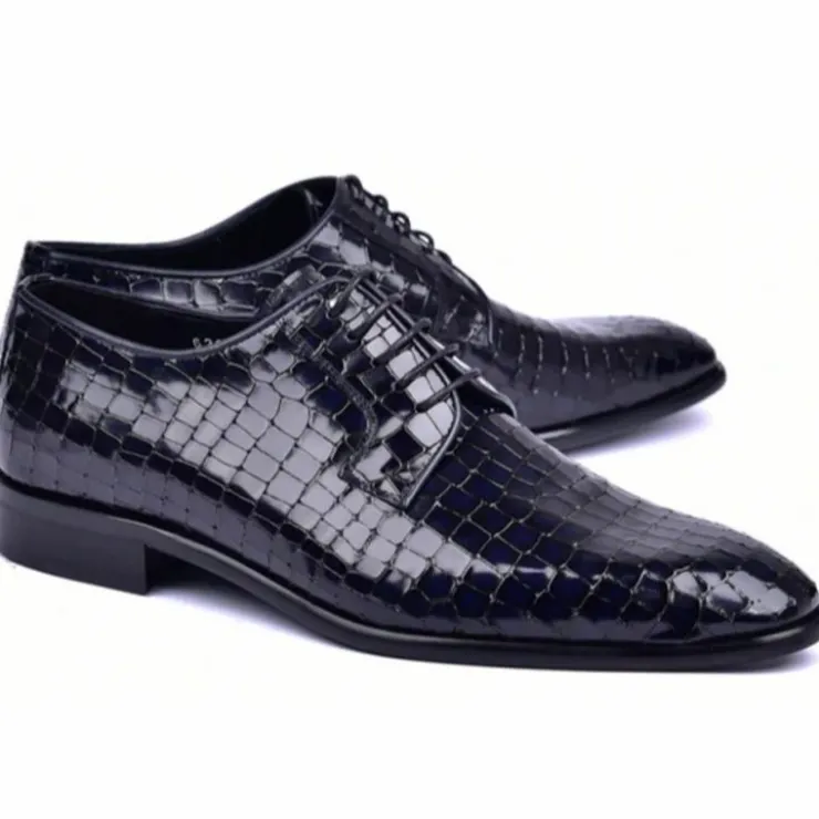 New Corrente C01507-6291 Croco Print Shoes Navy