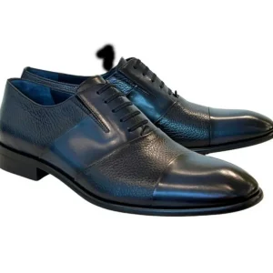 Shop Corrente C0143-5691 Deerskin Cap-Toe Tie-Less Shoes Navy