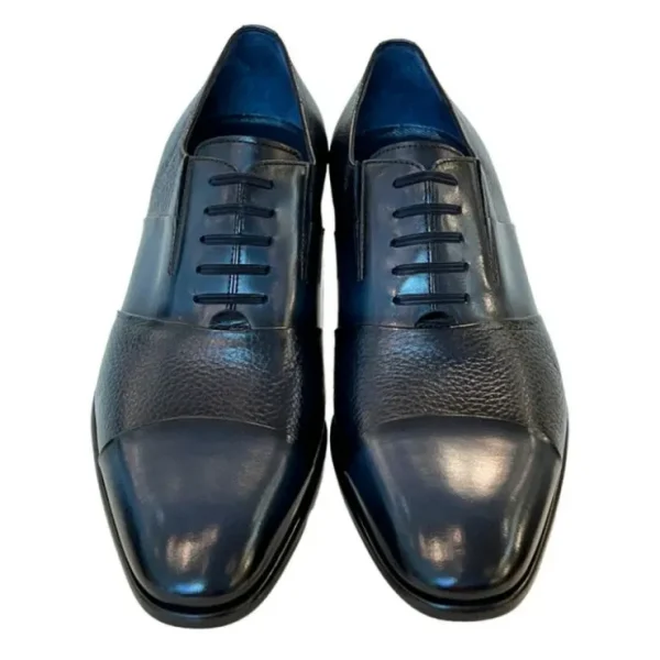 Shop Corrente C0143-5691 Deerskin Cap-Toe Tie-Less Shoes Navy