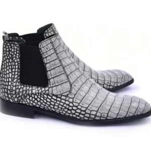 Outlet Corrente C204-5023 Embossed Crocodile Leather Chukka Boots Grey / White