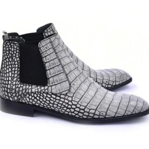 Outlet Corrente C204-5023 Embossed Crocodile Leather Chukka Boots Grey / White