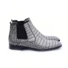 Outlet Corrente C204-5023 Embossed Crocodile Leather Chukka Boots Grey / White