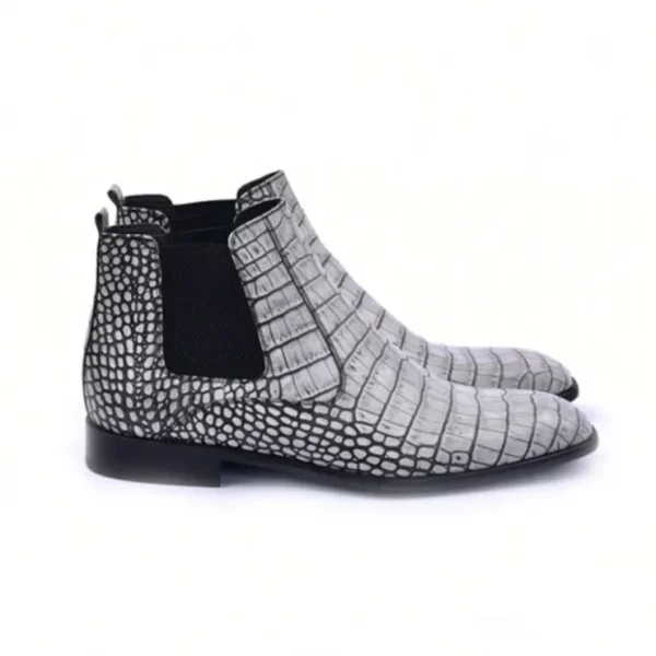 Outlet Corrente C204-5023 Embossed Crocodile Leather Chukka Boots Grey / White