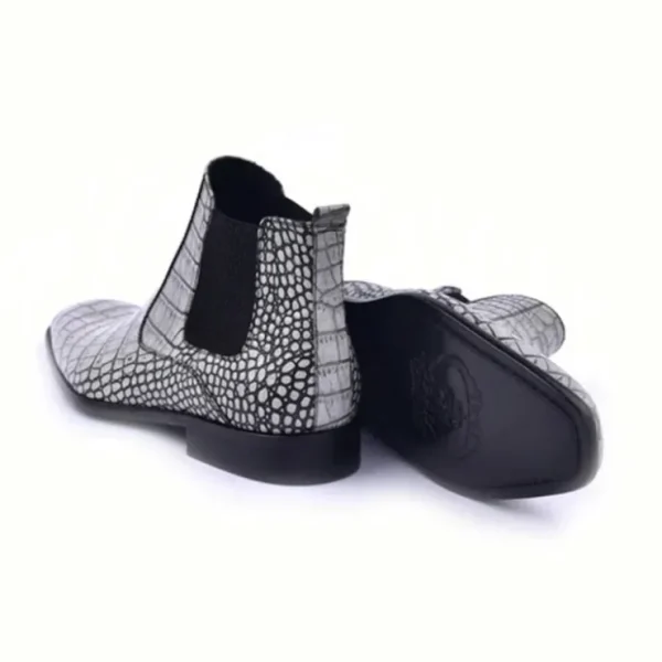 Outlet Corrente C204-5023 Embossed Crocodile Leather Chukka Boots Grey / White