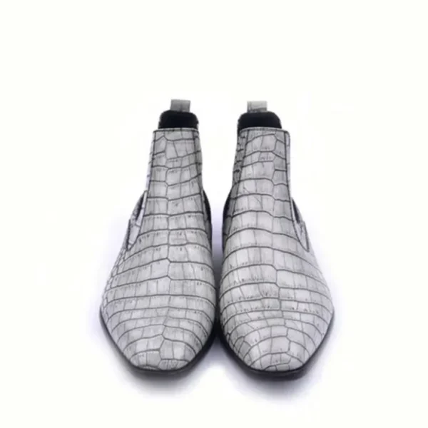 Outlet Corrente C204-5023 Embossed Crocodile Leather Chukka Boots Grey / White