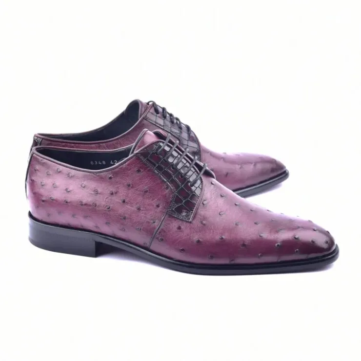 Sale Corrente C01504-6348 Genuine Ostrich Lace Up Burgundy