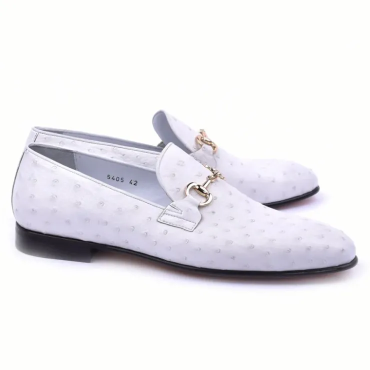 Clearance Corrente C02205-5405 Genuine Ostrich Buckle Loafer White
