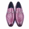 Shop Corrente C0229-5776 Genuine Ostrich Buckle Loafer Burgundy