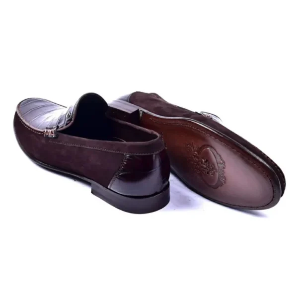 corrente_c_handsewn_suede_2-1.webp Store Corrente 3898C Handsewn Suede / Crocodile Print Loafers Brown