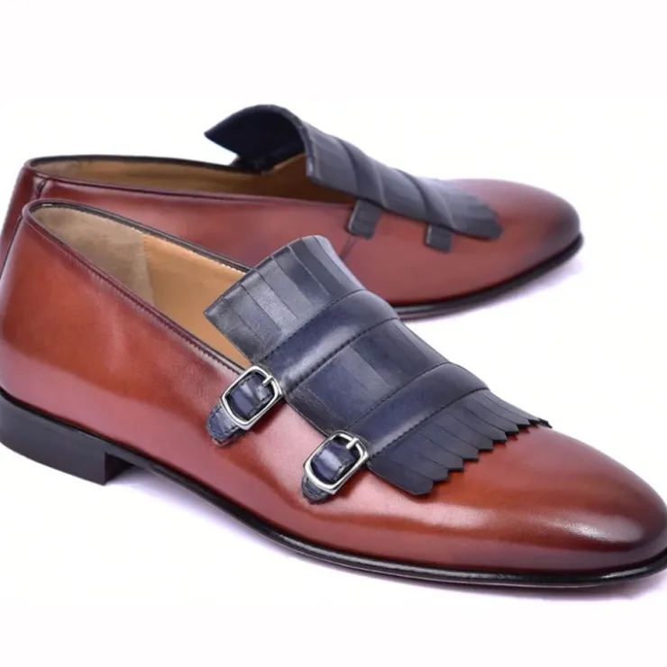 Outlet Corrente C0001901-5211 Kiltie Buckle Loafers Navy / Brown