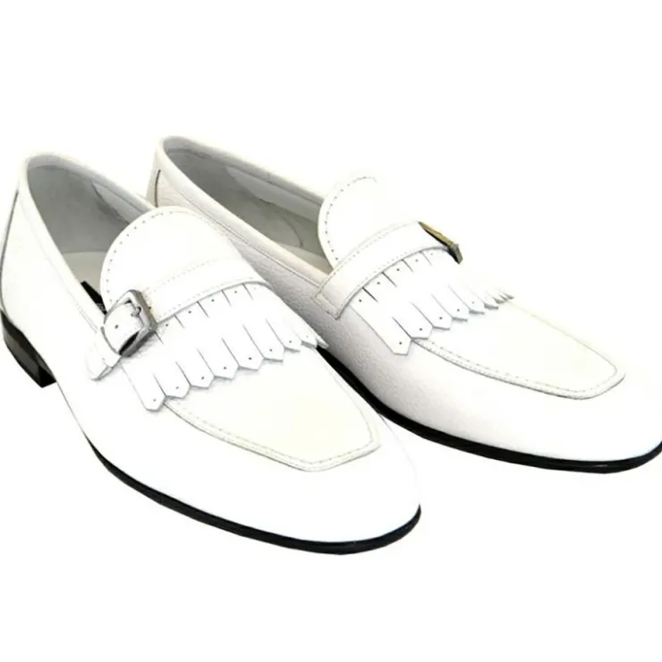 Cheap Corrente C168-4728 Kilttie Buckle Loafers White