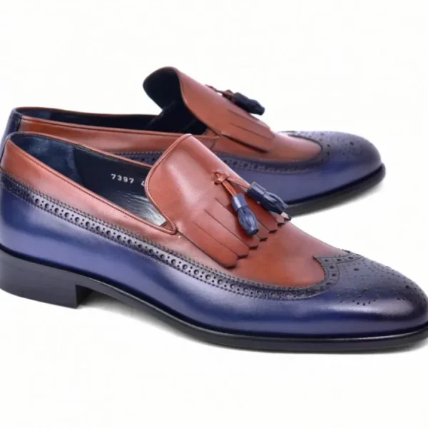corrente_c_wing_tip_kilti_0-1.webp Sale Corrente C00019-7397 Wing Tip Kiltie Tassel Loafer Navy / Brown