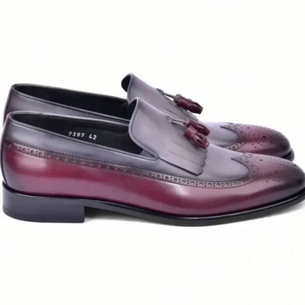 Store Corrente C00018-7397 Wing Tip Kiltie Tassel Loafer Burgundy / Grey