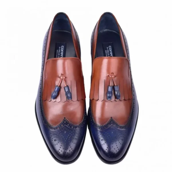 corrente_c_wing_tip_kilti_3-1.webp Sale Corrente C00019-7397 Wing Tip Kiltie Tassel Loafer Navy / Brown