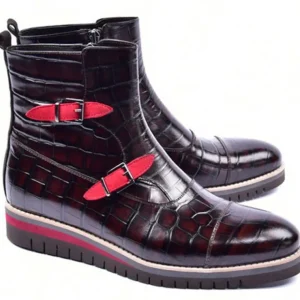 Clearance Corrente C0332-5784C Croco Print Zipper Boots Brown