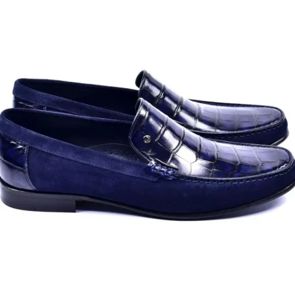 Sale Corrente C001405-3898C Suede / Croco Print Shoes Navy