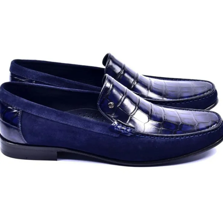 Sale Corrente C001405-3898C Suede / Croco Print Shoes Navy