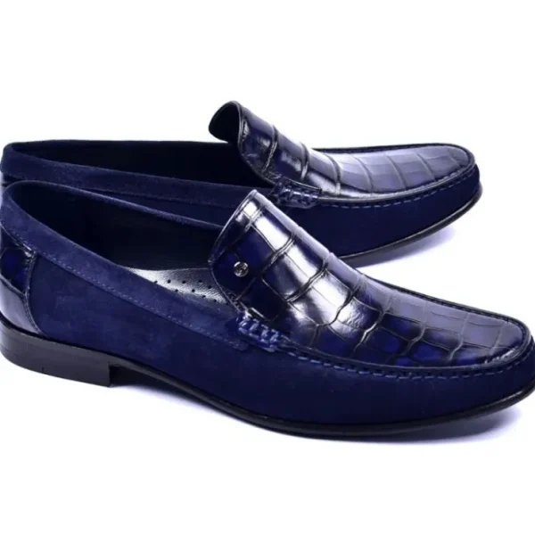 Sale Corrente C001405-3898C Suede / Croco Print Shoes Navy