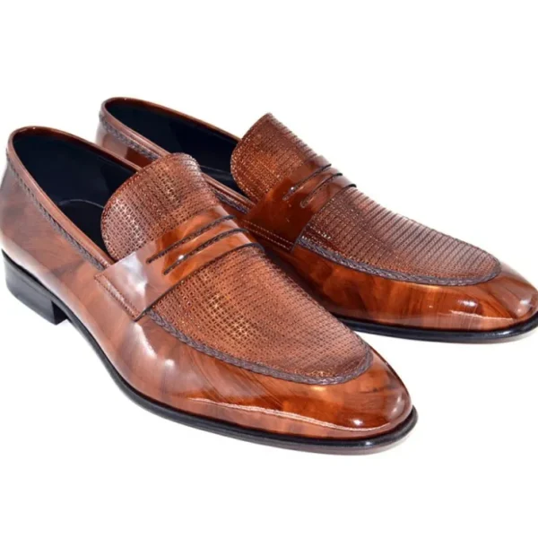 Clearance Corrente C128-3711HS Patent Leather Penny Loafers Brown