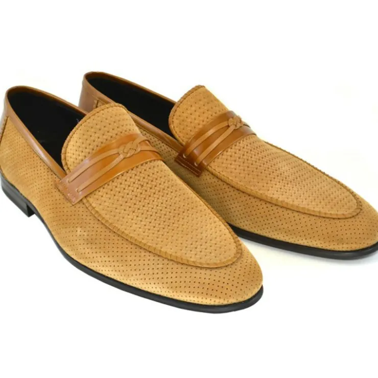 Online Corrente C132-3417HS Perforated Suede Loafers Tan