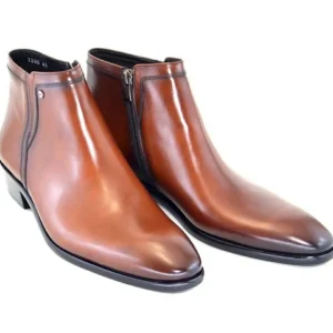 Clearance Corrente C195-3200HS Plain Toe Side Zipper Boots Cognac