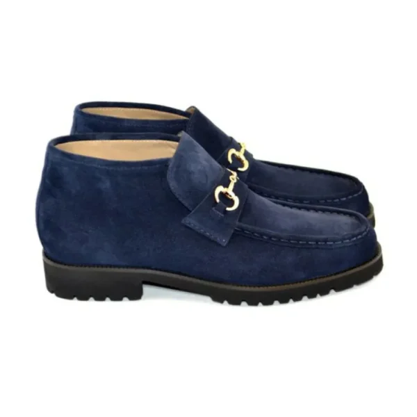 corrente_cs_suede_bit_buc_1.webp Shop Corrente C032-5786S Suede Bit Buckle Ankle Boots Navy