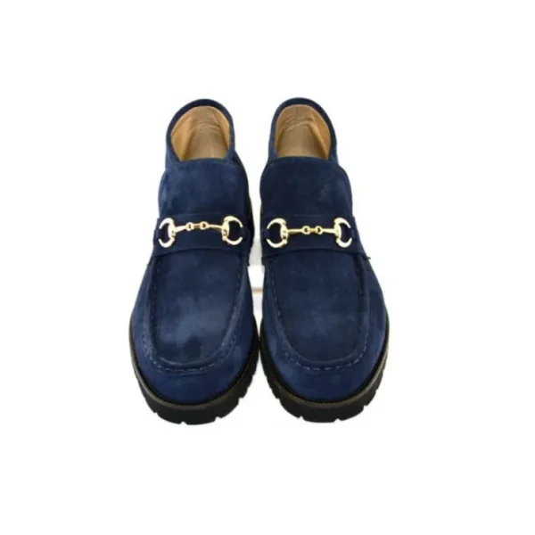 corrente_cs_suede_bit_buc_3.webp Shop Corrente C032-5786S Suede Bit Buckle Ankle Boots Navy