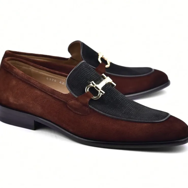 Sale Corrente C11104-6376S Two Tone Suede Bit Loafers Tan / Green