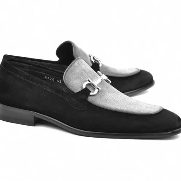 corrente_cs_two_tone_sued_0-4.webp Sale Corrente C11105-6376S Two Tone Suede Bit Loafers Black / Grey
