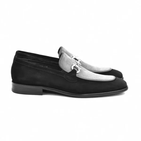 corrente_cs_two_tone_sued_1-4.webp Sale Corrente C11105-6376S Two Tone Suede Bit Loafers Black / Grey